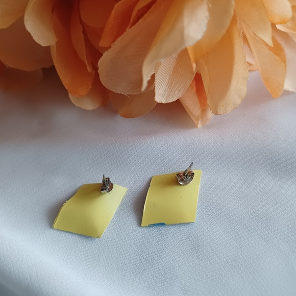 Yellow/Blue Geometric Earrings - Picture 9 of 9